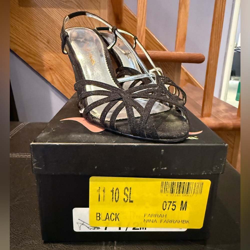 Nina Black Strappy Heels Formal Elegance